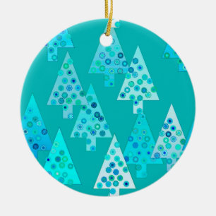 Adorno De Cerámica Flores modernas árboles de Navidad - turquesa