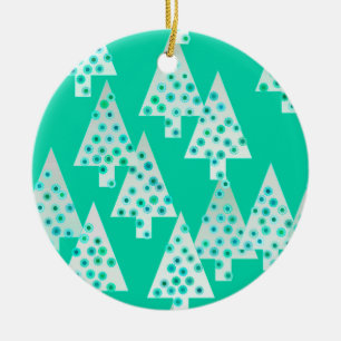 Adorno De Cerámica Flores modernas árboles de Navidad - verde marino
