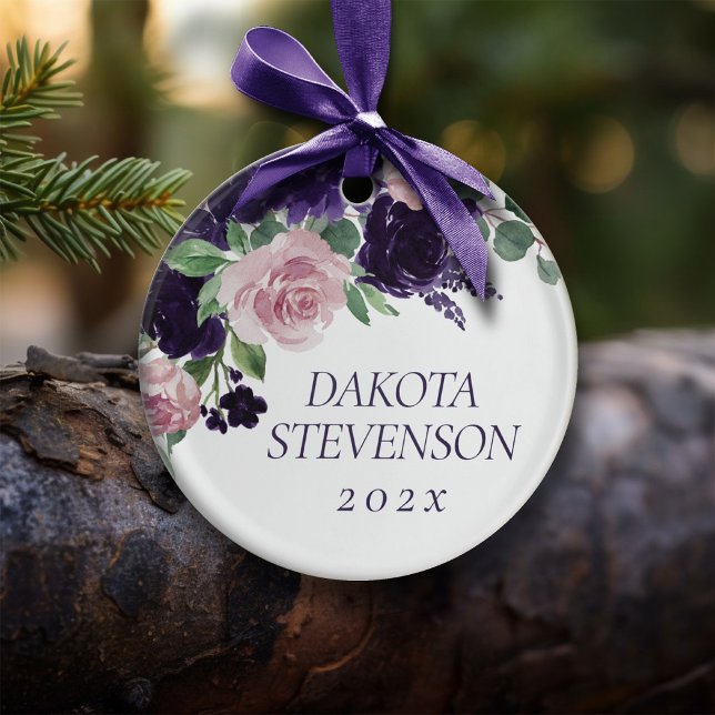 Adorno De Cerámica Flores | Monograma del patrón púrpura y rosa (Subido por el creador)