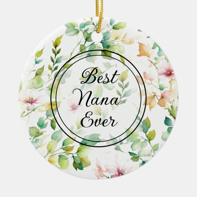 Adorno De Cerámica Flores naturales de acuarela verde elegante (Frente)