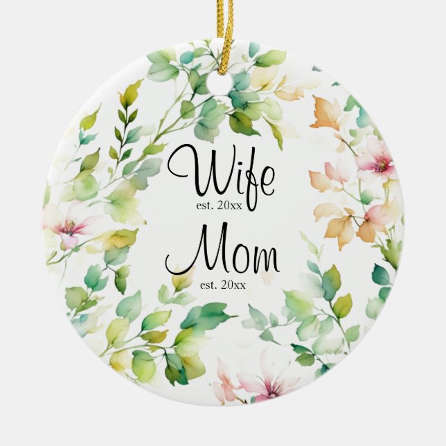 Adorno De Cerámica Flores naturales de acuarela verde elegante (Frente)