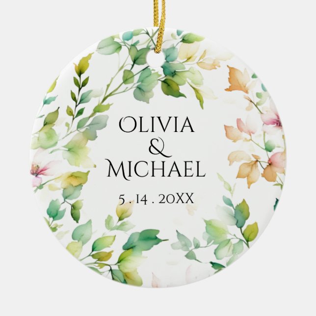 Adorno De Cerámica Flores naturales de acuarela verde elegante (Frente)