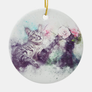 Adorno De Cerámica Flores para Kitty   Resumen   Acuarela