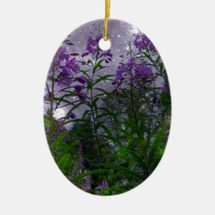 Adorno De Cerámica Flores Purpúreas Fantasía Nocturna