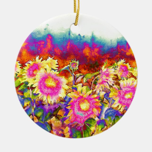 Adorno De Cerámica Flores retro boho elegantes flores amarillas rosas (Frente)