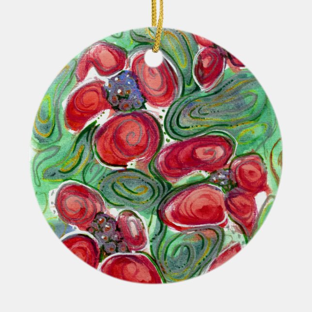 Adorno De Cerámica Flores rojas (Frente)