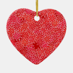 Adorno De Cerámica Flores rojas y coralinas, fondo rojo oscuro