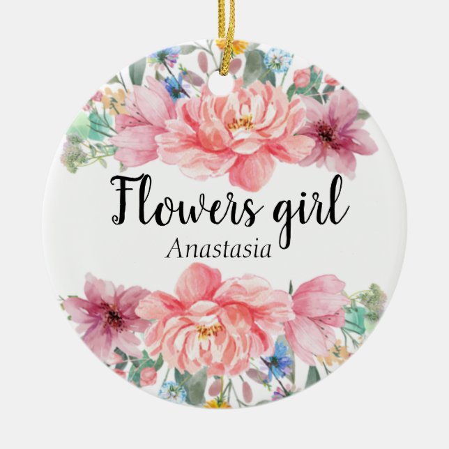 Adorno De Cerámica Flores rosas acuarelas modernas (Frente)