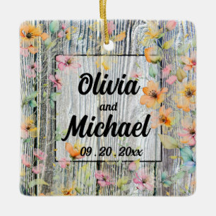 Adorno De Cerámica Flores silvestres botánicas de madera de grano