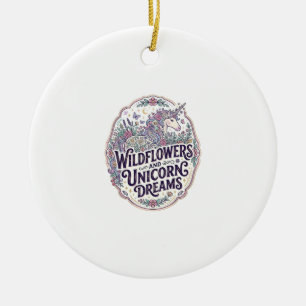 Adorno De Cerámica Flores silvestres de unicornio y sueños de unicorn