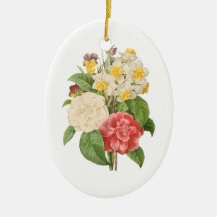 Adorno De Cerámica Flores vintage florales de Camelia Daffodil por Re