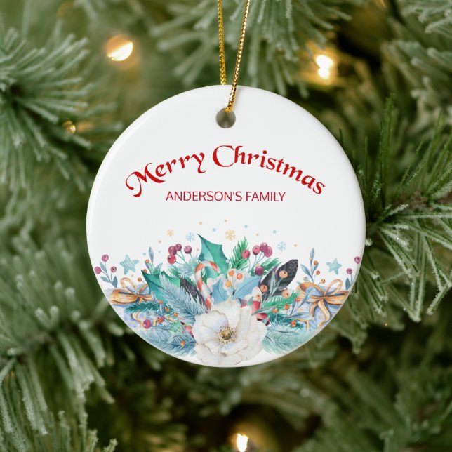 Adorno De Cerámica Flores Y Rosa Blanca (Árbol)