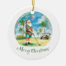 Adorno De Cerámica Florida Golfer Santa Golfing Holiday