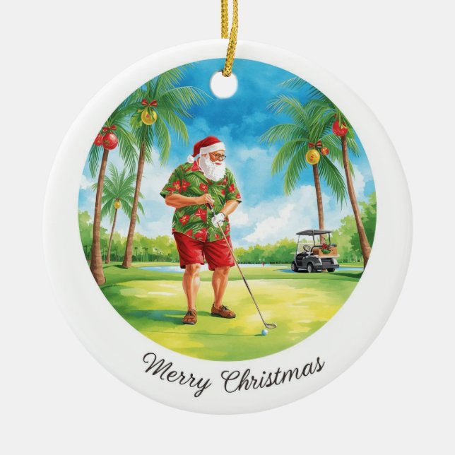 Adorno De Cerámica Florida Golfer Santa Golfing  Holiday  (Frente)