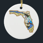 Adorno De Cerámica Florida Map Jacksonville Miami Tampa Key West<br><div class="desc">Este diseño de mapas de florida vintage es un gran regalo para los residentes de florida,  turistas y visitantes del estado del sol. Con jacksonville,  miami,  tampa,  orlando con el paisaje del parque nacional everglades y la playa de palmeras,  clave west,  south beach</div>