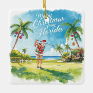 Adorno De Cerámica Florida Navidad Santa jugando golf 