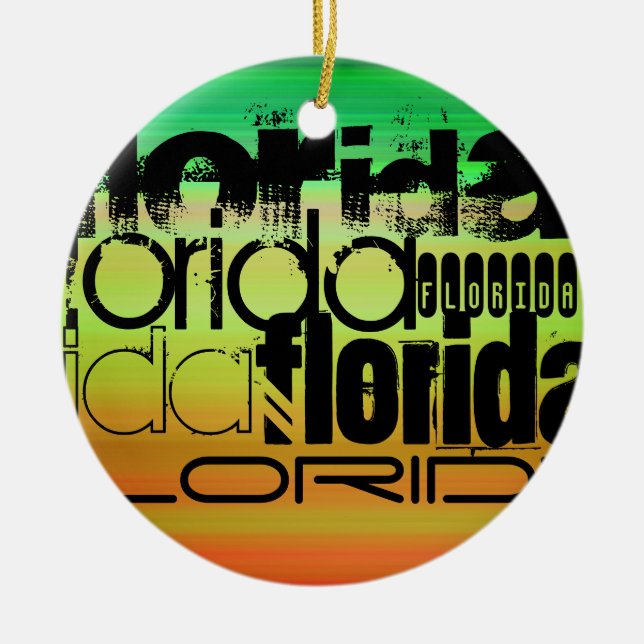 Adorno De Cerámica Florida; Verde vibrante, Naranja y amarillo (Frente)