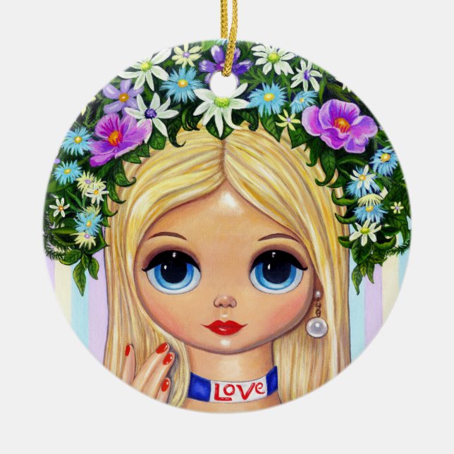 Adorno De Cerámica Flower Child Beauty Big Eye Doll Cubre (Frente)