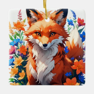 Adorno De Cerámica Flower Fox