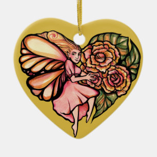 Adorno De Cerámica Flower Heart Fairy Garden Floral Gardenries
