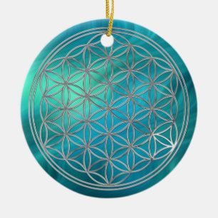 Adorno De Cerámica Flower Of Live / silver   bluegreen waves