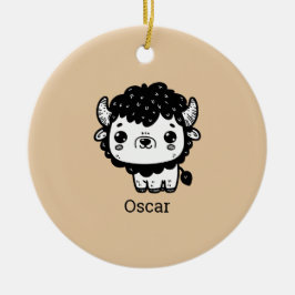 Adorno De Cerámica Fluffy Bison Baby - Kawaii Farm Animal Art