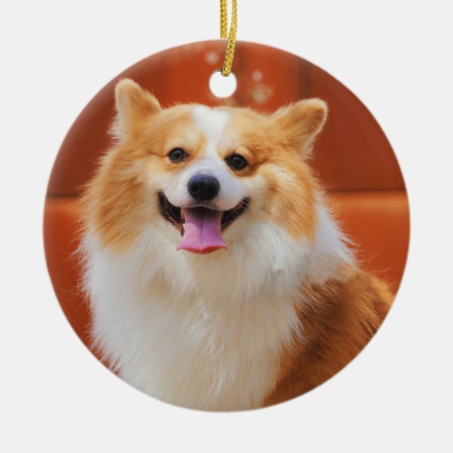 Adorno De Cerámica Fluffy Pembroke Welsh corgi Dog (Frente)