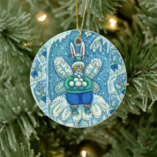 ADORNO DE CERÁMICA FLUTTERBUN WINTER WONDERLAND, FUNNY BUNNY RABBIT