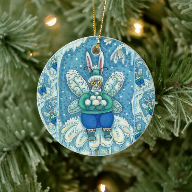 ADORNO DE CERÁMICA FLUTTERBUN WINTER WONDERLAND, FUNNY BUNNY RABBIT (Árbol)