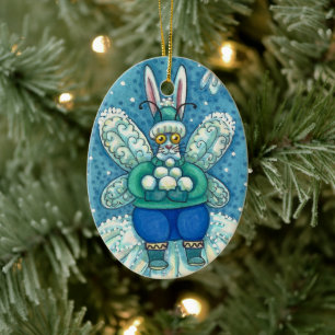 ADORNO DE CERÁMICA FLUTTERBUN WINTER WONDERLAND, FUNNY BUNNY RABBIT