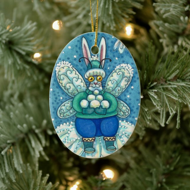 ADORNO DE CERÁMICA FLUTTERBUN WINTER WONDERLAND, FUNNY BUNNY RABBIT (Árbol)