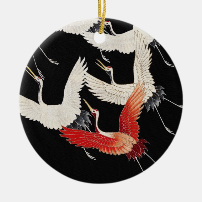 Adorno De Cerámica Flying Cranes Japanese Bird Kimono Art (Frente)