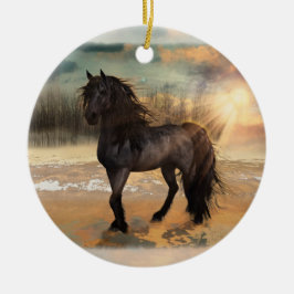 Adorno De Cerámica Foggy Friesian Morning Horse personalizable