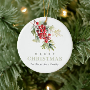 Adorno De Cerámica Foliage de Navidades de Invierno Red Berry Fir
