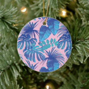 Adorno De Cerámica Foliage tropical rosa y azul personalizado