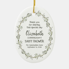 Adorno De Cerámica Foliage verde acuarela Baby Shower Keepsake