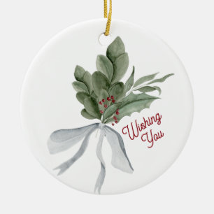 Adorno De Cerámica Follaje de Navidad personalizado con muérdago