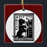 Adorno De Cerámica Folleto de perro rojo Vintage Book Club<br><div class="desc">Los miembros del Club de Libros son los que les encanta leer y disfrutarán de este gráfico vintage de la placa de libris de un perro y libros lindos. Diseño de color rojo,  negro y blanco.</div>