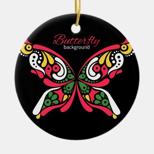 Adorno De Cerámica Fondo con hermosa mariposa. Ilustración del tatuaj (Frente)