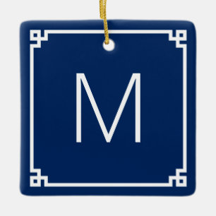 Adorno De Cerámica Fondo de borde de clave griega azul marino y blanc