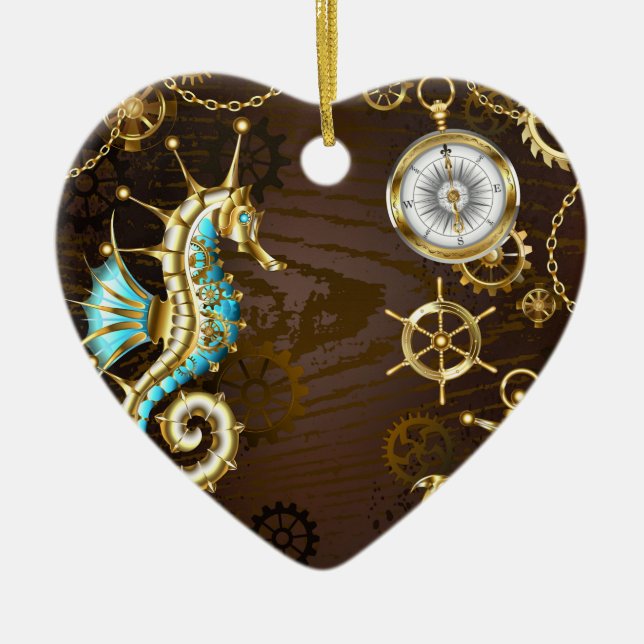 Adorno De Cerámica Fondo de madera con caballito de mar mecánico (Frente)