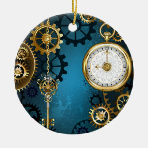 Adorno De Cerámica Fondo de turquesa steampunk con engranajes