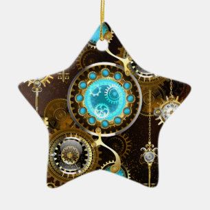 Adorno De Cerámica Fondo oxidado steampunk con lentes turquesas