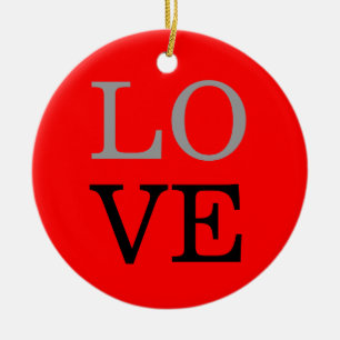 Adorno De Cerámica Fondo Rojo Gris Amor Boda 