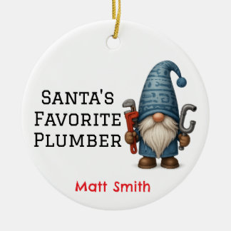 Adorno De Cerámica Fontanero/Handyman favorito personalizado de Santa