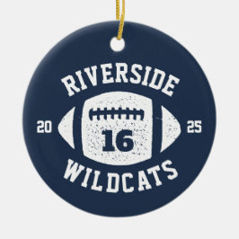 Adorno De Cerámica Football player navy blue team photo holiday