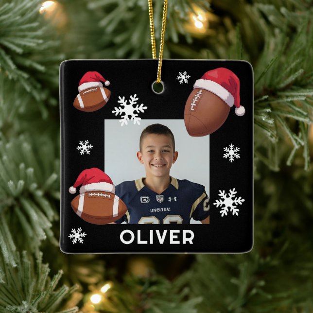 Adorno De Cerámica Football Santa Hat Name Photo Christmas  (Árbol)
