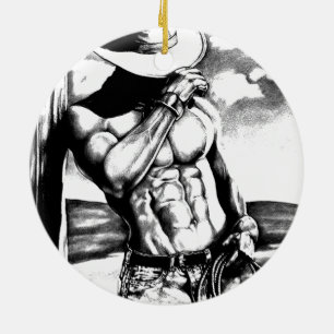 Adorno De Cerámica For Him Men's Art Cowboy Bodybuilder Christmas