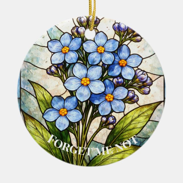 Adorno De Cerámica Forget Me Not Floral Stained Glass Custom Grief  (Frente)