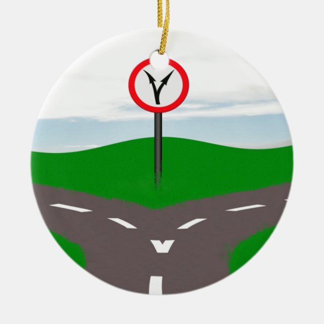 Adorno De Cerámica Fork en el camino una decisión a tomar (Frente)